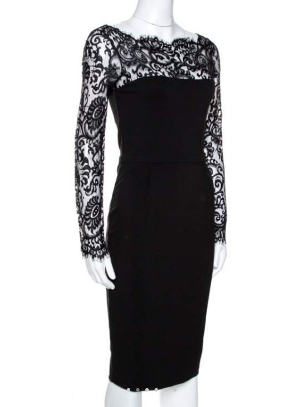 GUCCI New W Tags Flower Lace Jersey Stretch Black Dress Size M Beautiful